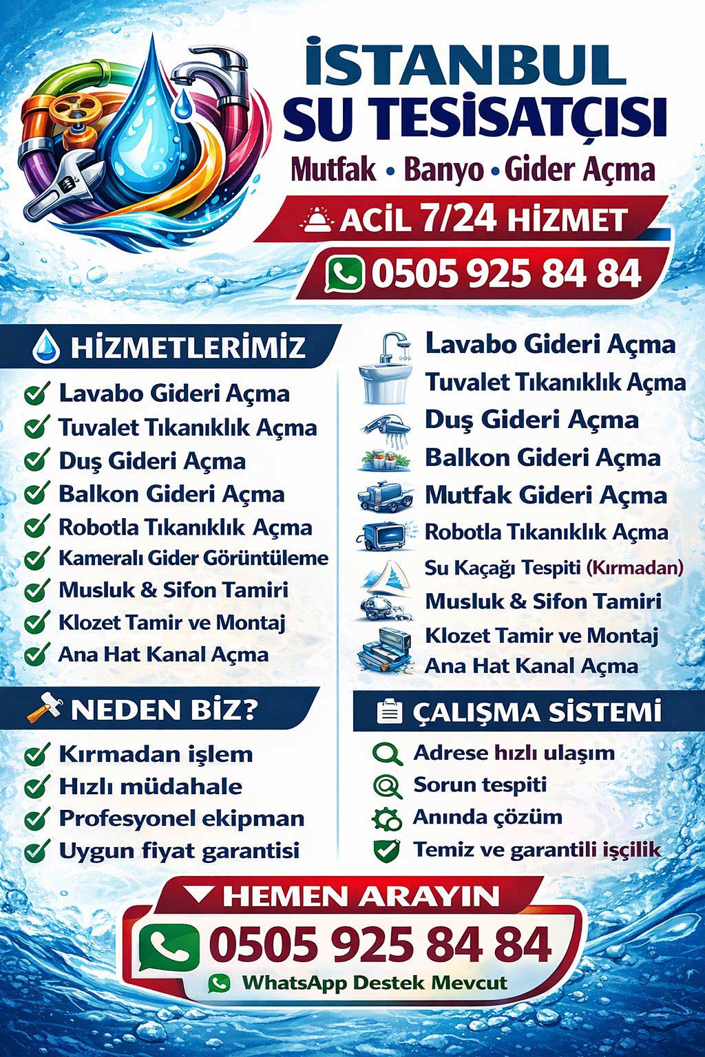 Kırmadan çözüm teknikleri ve modern cihazlarla tesisat sorunlarını hızlı şekilde ortadan kaldıran profesyonel hizmet anlayışı ile güven veren çözümler